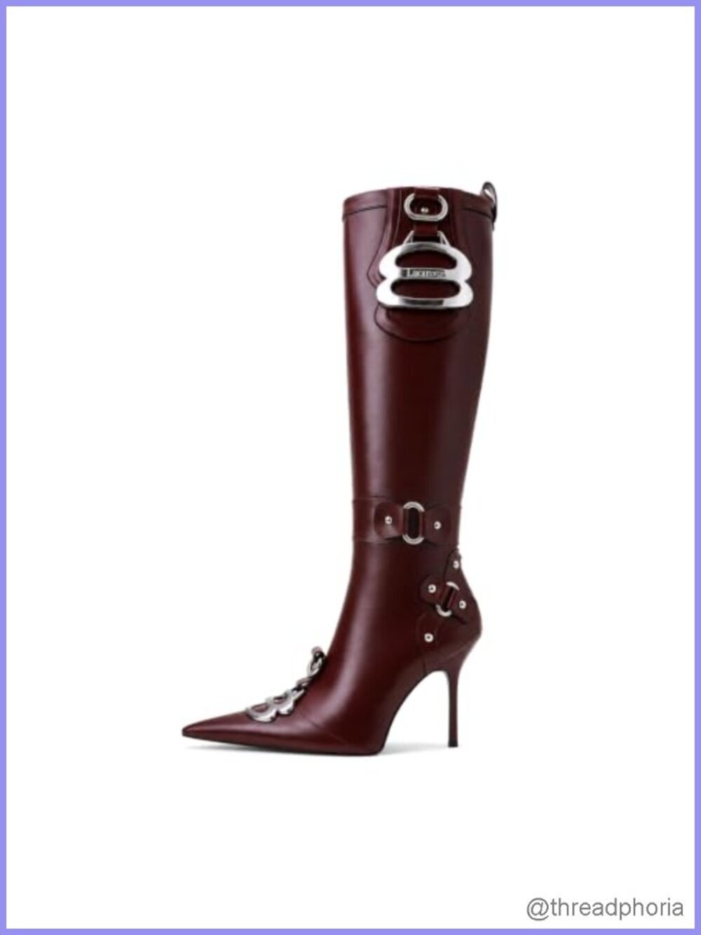 Knee High Faux Leather Crocodile Boots Pointed Toe Stiletto Heel Slim Calf